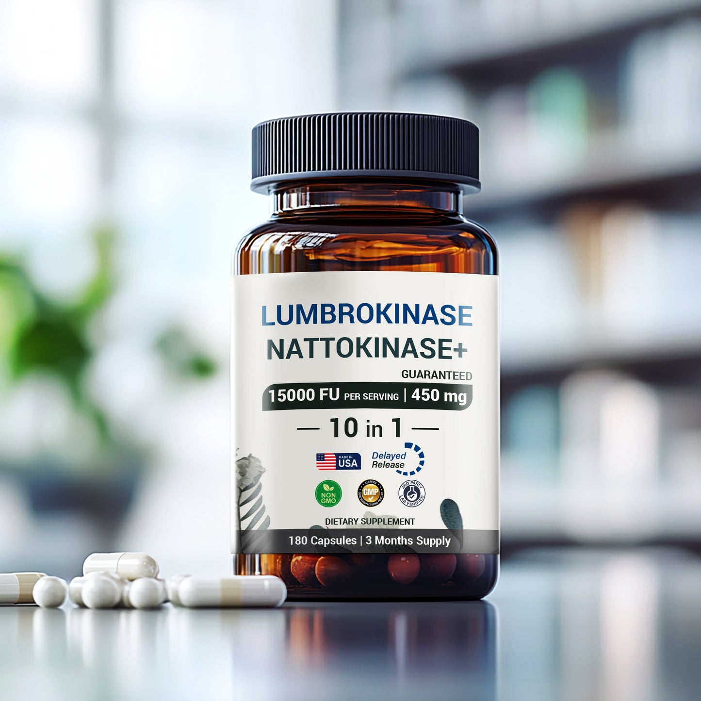 Lumbrokinase & Nattokinase supplement – 15000FU –180 Enzymatic Capsules